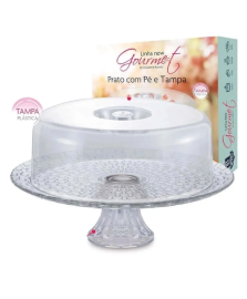 Prato de Bolo com Pé e Tampa Plástica Gourmet Ruvolo