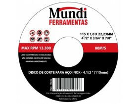 Disco de Corte para Inox 4.1/2'' Mundi