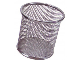 Porta Lápis Redondo Aramado Prata Kit 9x9x10cm