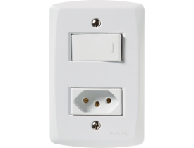 Conjunto 4x2 com 1 Interruptor Simples e 1 Tomada 2P+T Branco Lux² Tramontina