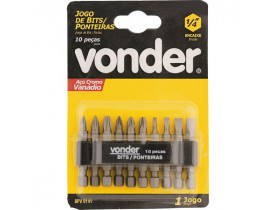 Jogo de Bits/Ponteiras com 10 Peças Encaixe Sextavado 1/4'' Vonder