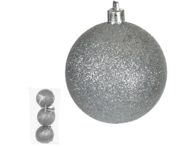 Bola De Natal Com Glitter 6cm C/03 Unidade Prata Florarte
