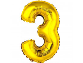 Balão Número 3 Metalizado Ouro 40cm Vmp