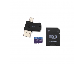 Kit 4 em 1 Cartão De Memória Ultra High Speed-I+Adaptador USB Dual Drive+Adaptador SD 16GB até 80 Mb/S De Velocidade Multilaser