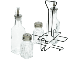 Conjunto Galheteiro de Vidro com Suporte 4 Peças Lyor