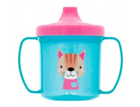 Copo Infantil com Alça Gatinho Rosa e Azul 180ml Buba