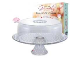 Prato de Bolo com Pé e Tampa Plástica Gourmet Ruvolo