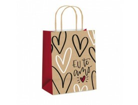 Sacola de Papel para Presente Eu Te Amo G 13X26X32cm Cromus Embalagens