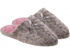 Chinelo Pantufa Adulto Feminino Cinza e Rosa com Top Stuf
