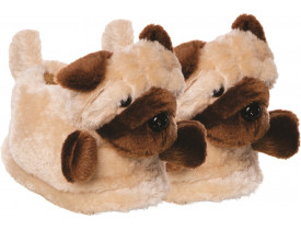 Chinelo Pantufa Juvenil Cachorro Bege e Marrom Stuf