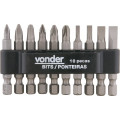 Jogo de Bits/Ponteiras com 10 Peças Encaixe Sextavado 1/4'' Vonder