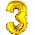 Balão Número 3 Metalizado Ouro 40cm Vmp