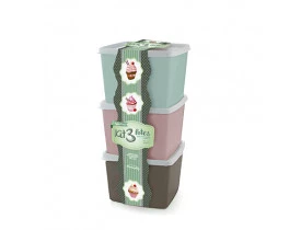 Conjunto de Potes Plástico com 3 Peças Candy Color Plasvale