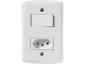 Conjunto 4x2 com 1 Interruptor Simples e 1 Tomada 2P+T Branco Lux² Tramontina