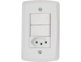 Conjunto 4x2 com 2 Interruptores Simples e 1 Tomada 2P+T Branco Lux² Tramontina