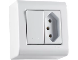 Caixa de Sobrepor com 1 Interruptor Simples 10A e 1 Tomada 2P+T 20A LizFlex Branca Tramontina