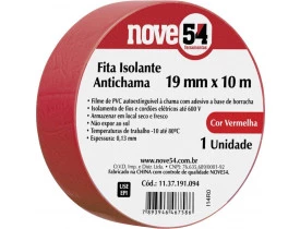 Fita Isolante de PVC  Antichamas 19mmX10 metros Vermelho Nove54
