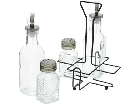 Conjunto Galheteiro de Vidro com Suporte 4 Peças Lyor