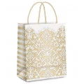 Sacola de Papel para Presente Adamascado Marfim/Ouro G 13X26X32cm Cromus Embalagens